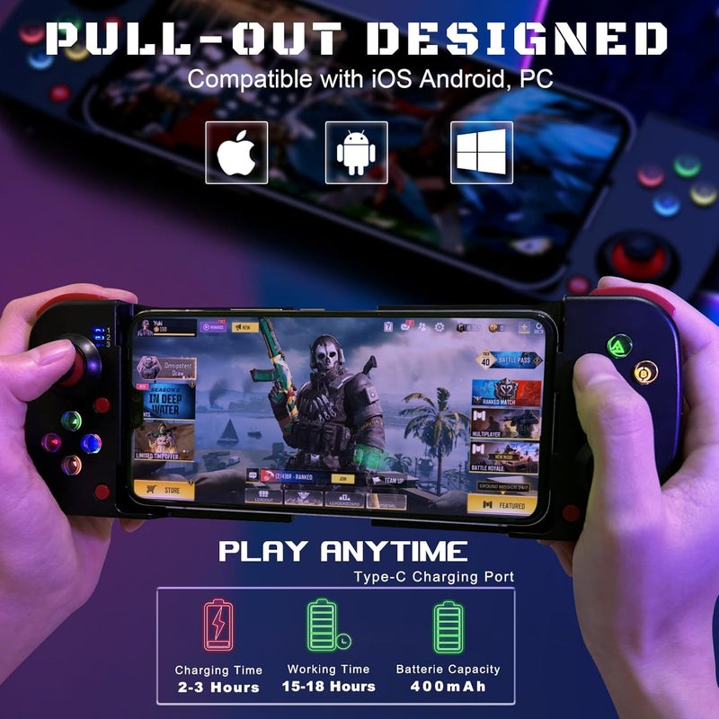 Megadream Mobile Game Controller Gamepad for iPhone iOS Android PC: Works with iPhone 17/16/15/14/13/12/11, iPad, Samsung Galaxy, TCL, Tablet, Call of Duty, Diablo Immortal - Directly Play (Black) - Image 3